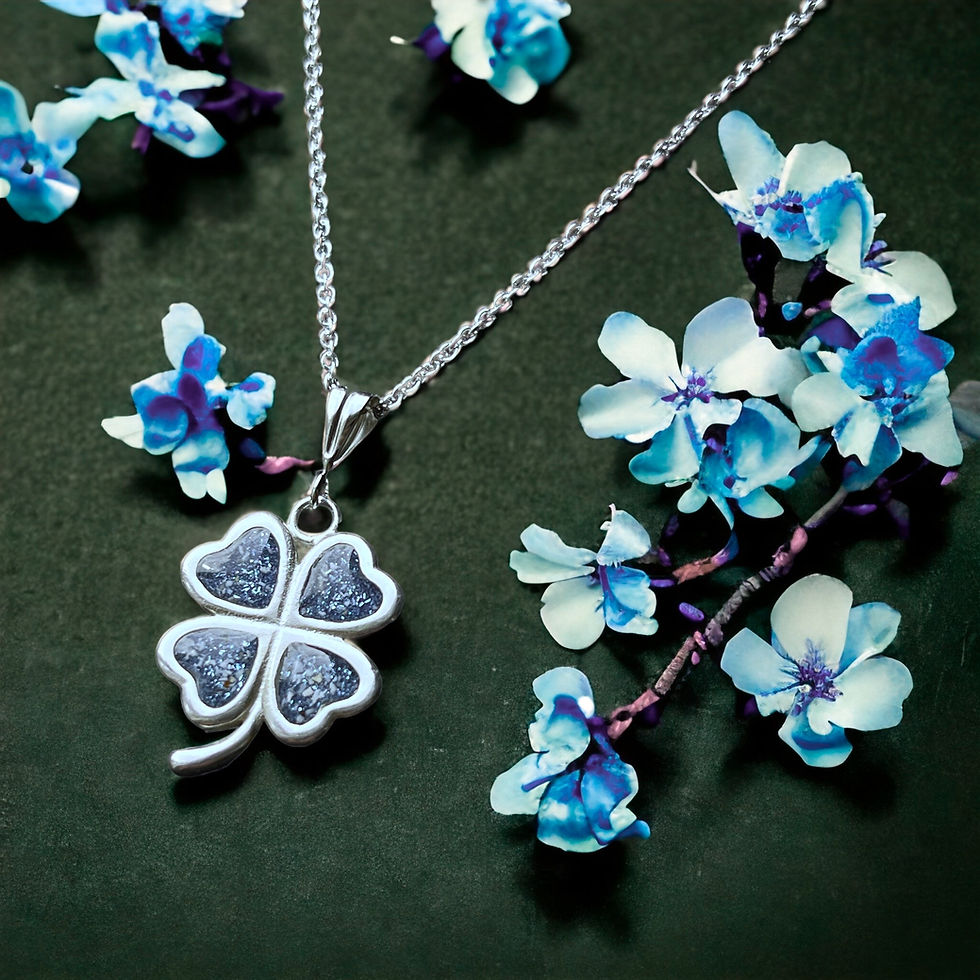 Thumbnail: Sterling Silver 4 Leaf Clover / Forget-Me-Not Ashes Necklace
