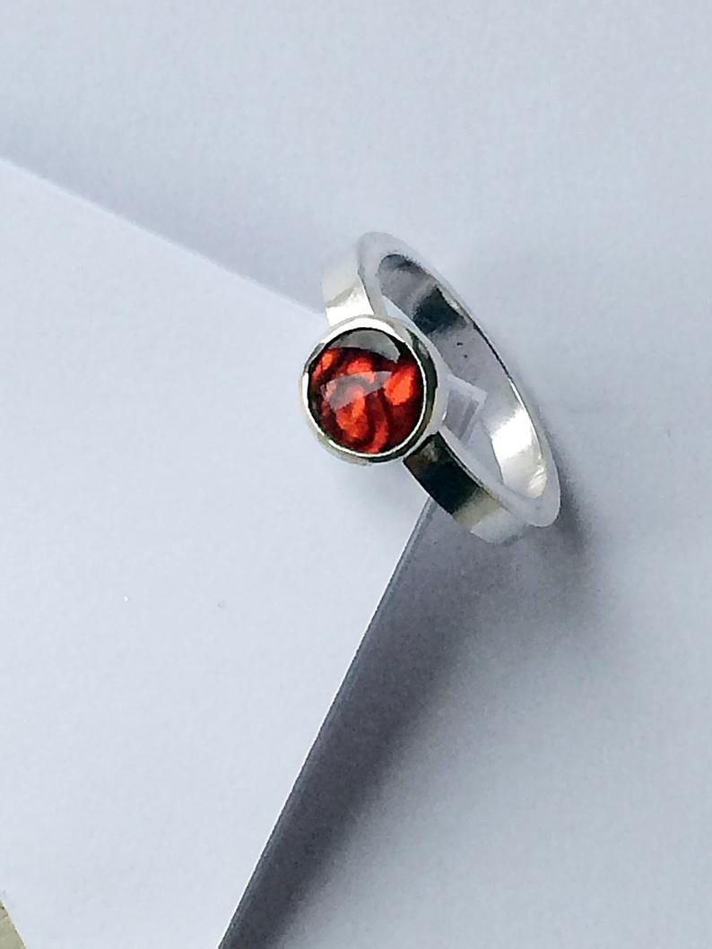 Thumbnail: Sterling Silver Round Red Paua Shell Ring