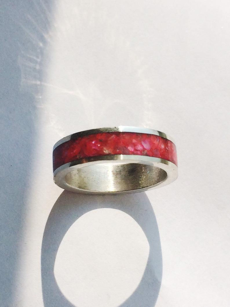 Thumbnail: Pink Shell Glow in the Dark Inlay Silver Ring
