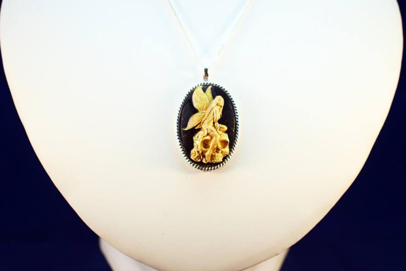 Thumbnail: The Silver Fairy Gothic Skull Necklace