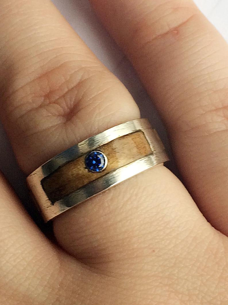 Thumbnail: Sterling Silver Satin Double Gallery Ring inlaid