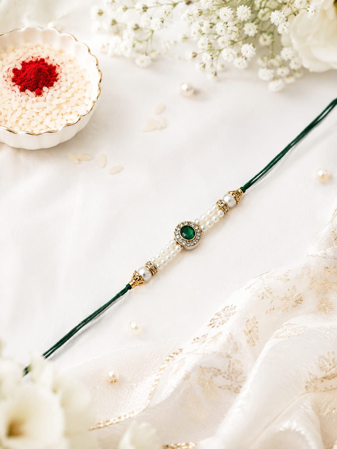 Emerald Green Kundan Rakhi