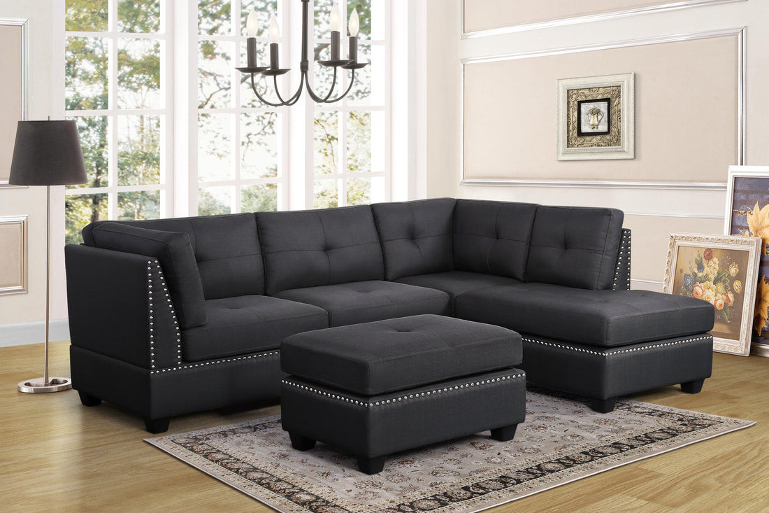 Sienna Sectional + Ottoman Set (Grey Linen)