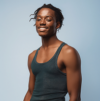 Young man with dreadlocks smiling