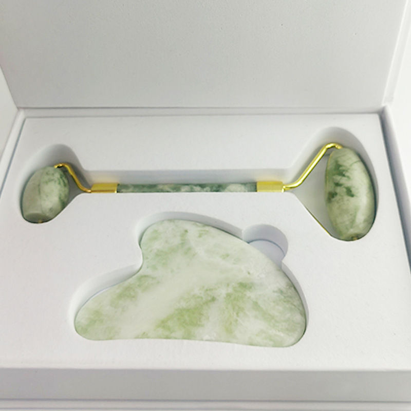 Thumbnail: 110g Xiu Yu White Jade Facial Roller Gua Sha Set
