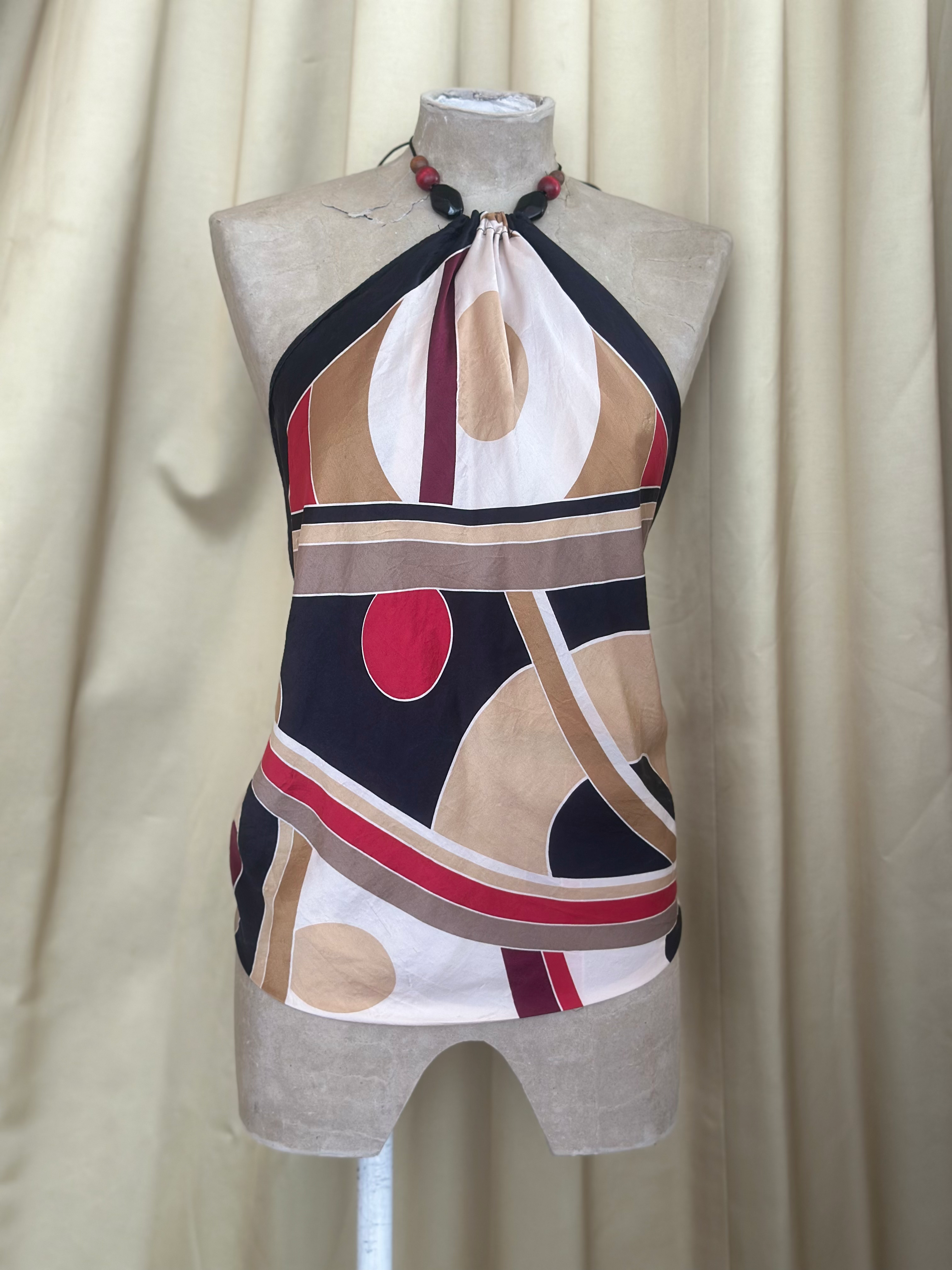 Abstract silk scarf top 