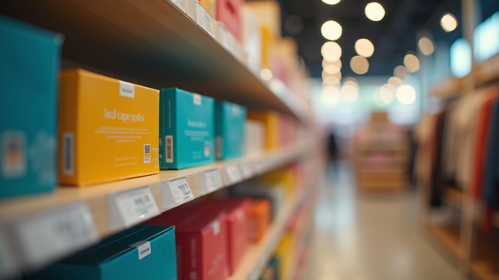Close-up view of a colorful product display in an eCommerce store