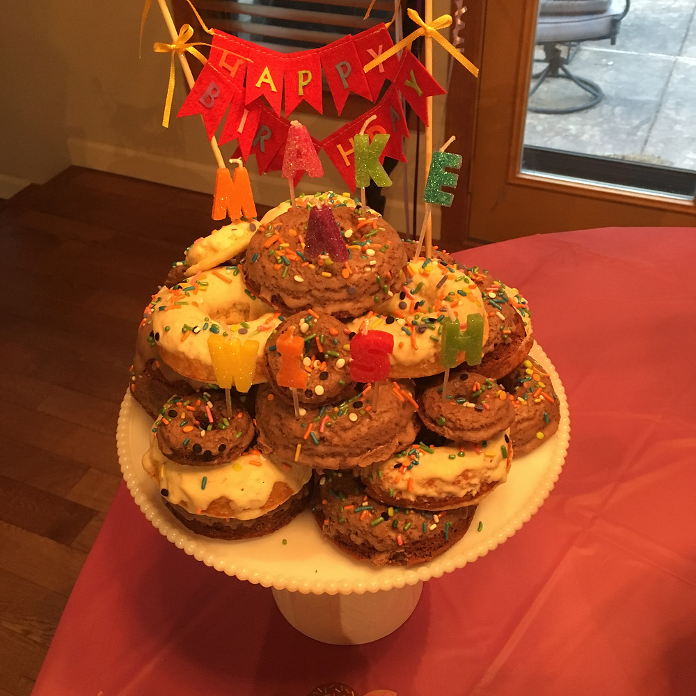 Mindy's protein donut birthday cake made by Emily!