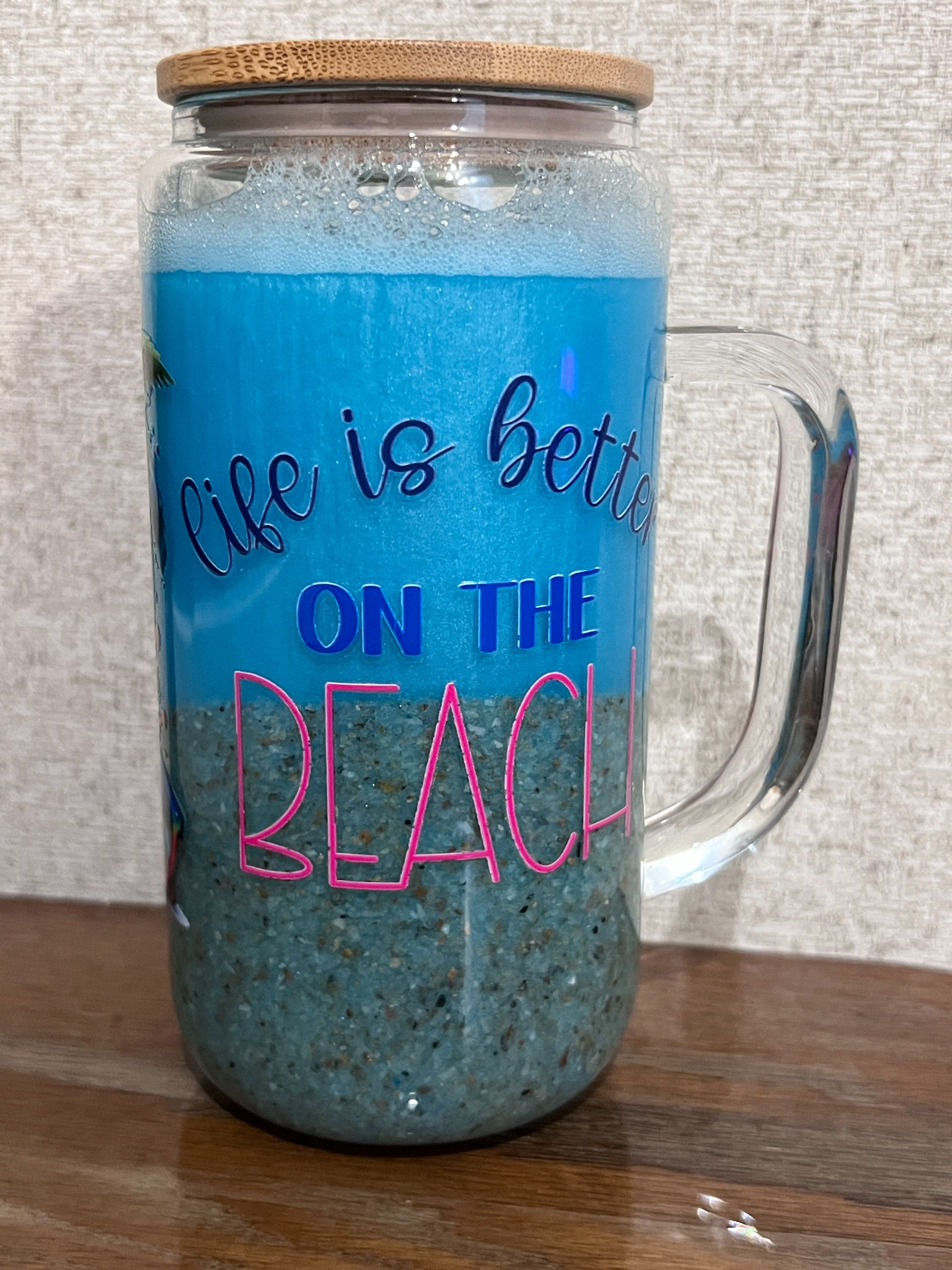 Life Is Better at the Beach Snow Globe Tumbler with Handle – 16 oz