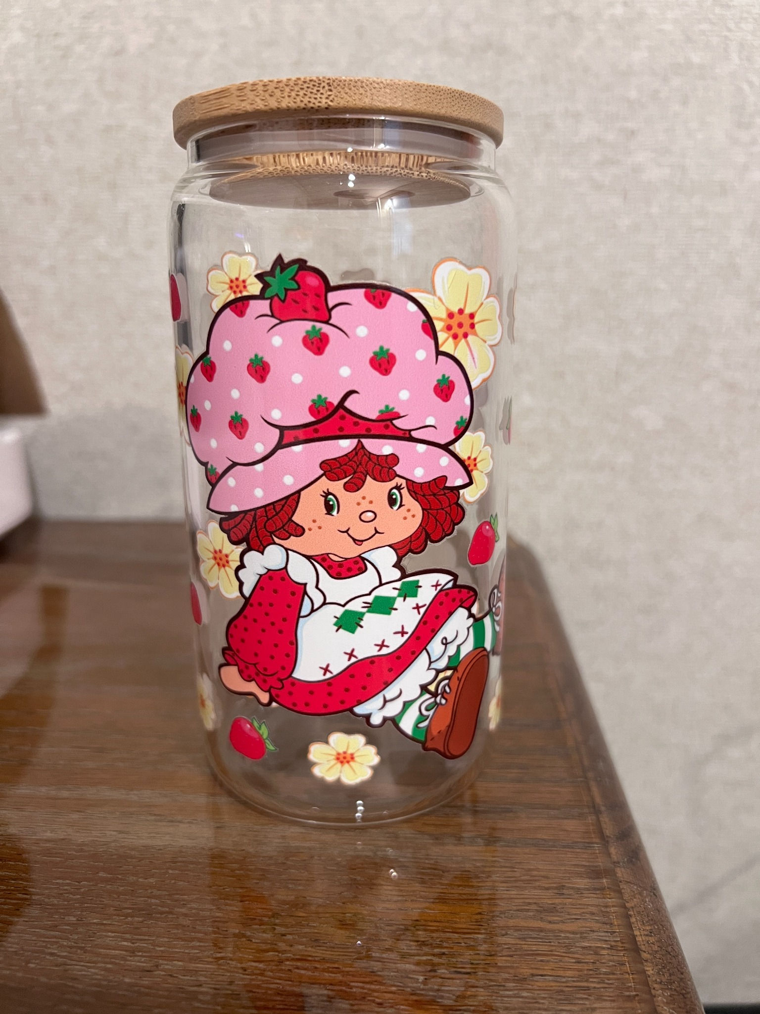 Strawberry Girl Glass Snow Globe Tumbler – 16 oz