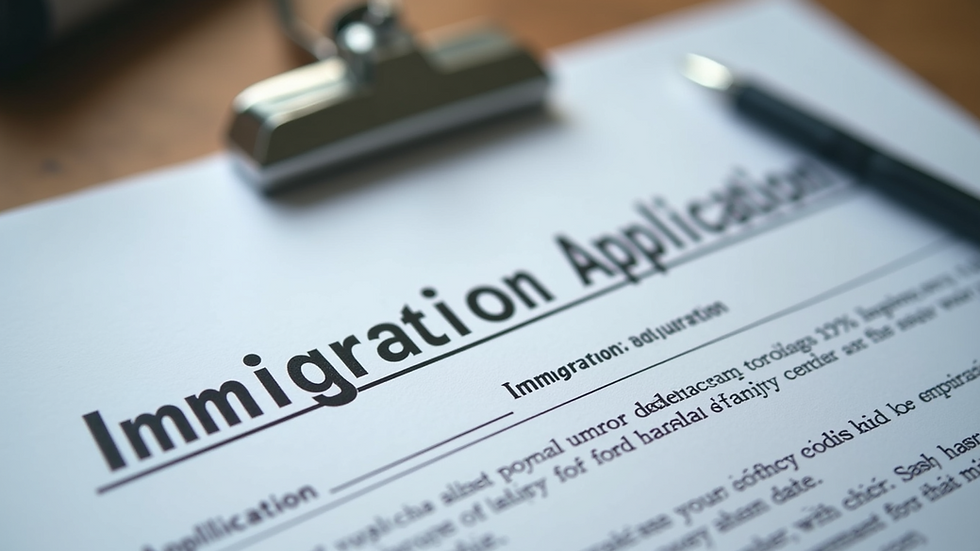 Close-up view of a document with immigration application details