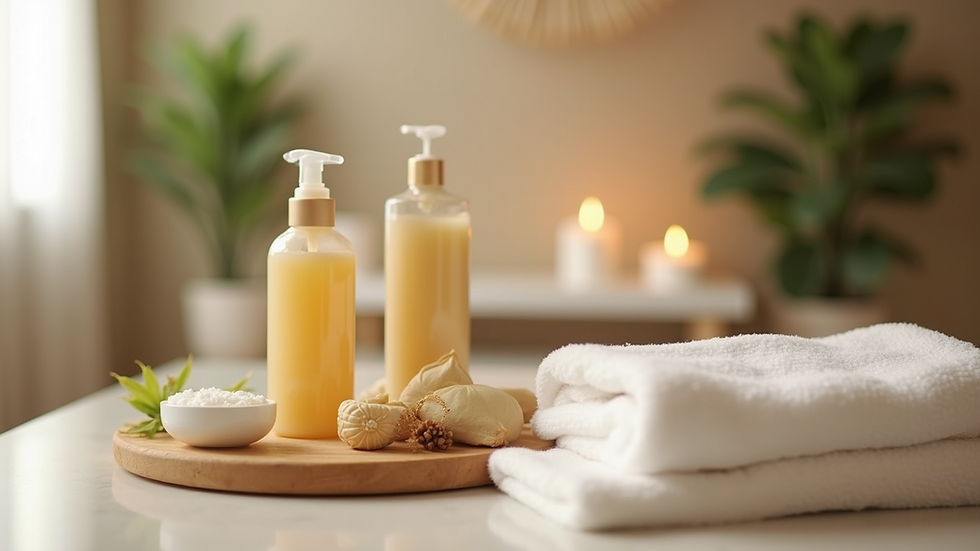 Close-up view of a serene spa setting with organic waxing products