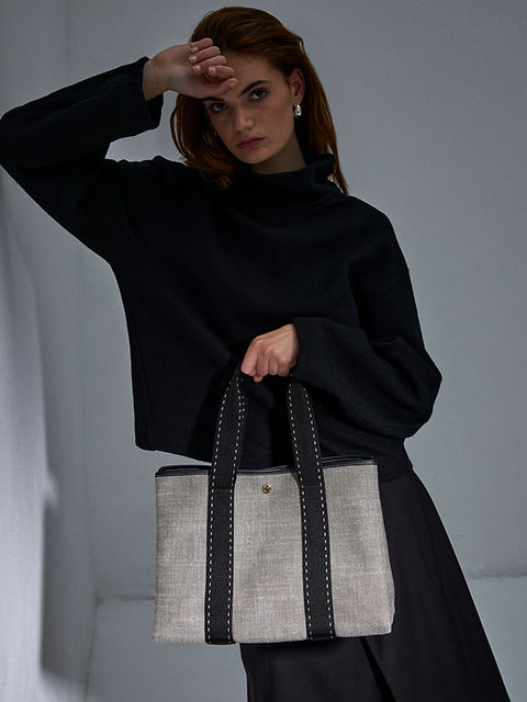 RUE DE VERNEUIL オシャレなウールトートバッグ(TRAVERSEE M) TRAVERSÉE M - GREY LINEN BLACK SELLIER | Ruedeverneuil