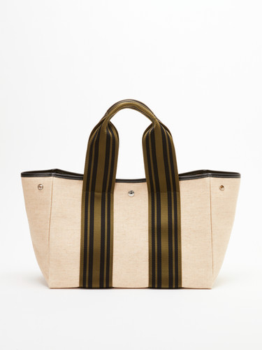 RUE DE VERNEUILパリブランドTRAVELLERコットントートバッグ(M) TRAVERSÉE M - LINEN CREAM EQUESTRIAN KHAKI | Ruedeverneuil