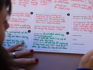 Worksheet with sentence that has written text on the blank spaces.