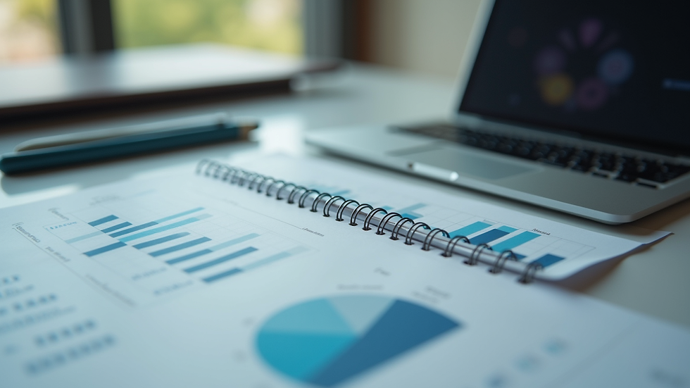Plano detalle de una computadora portátil con gráficos de datos y calendario