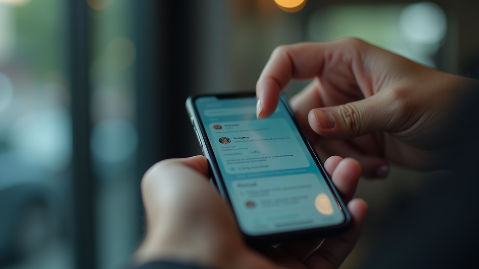 Plano detalle de un teléfono móvil mostrando notificaciones de mensajes automáticos para huéspedes