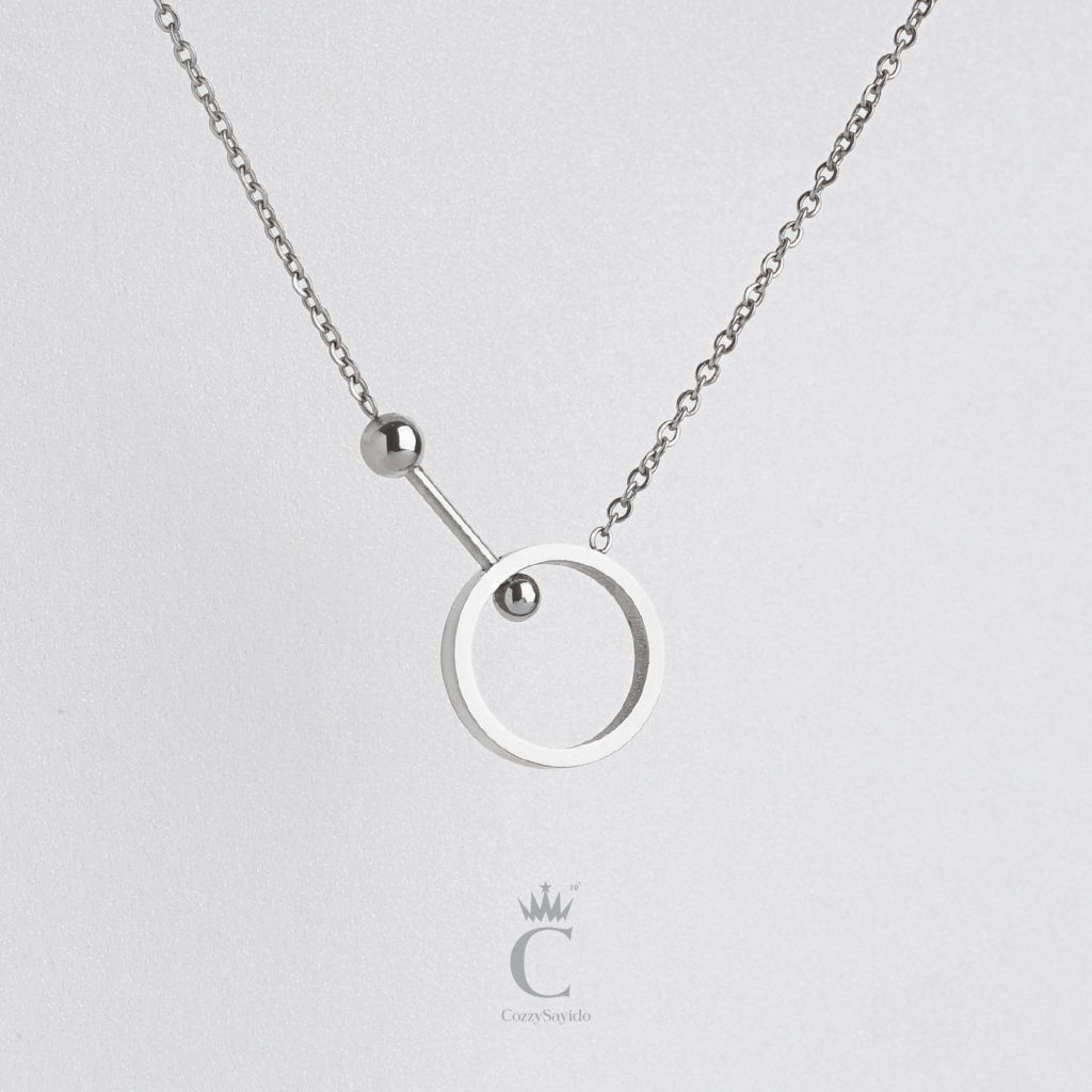 สร้อยคอ 2344 แทรกวงกลมลูกโช่ สแตนเลส สีเงิน สีทอง สีพิ้งโกลด