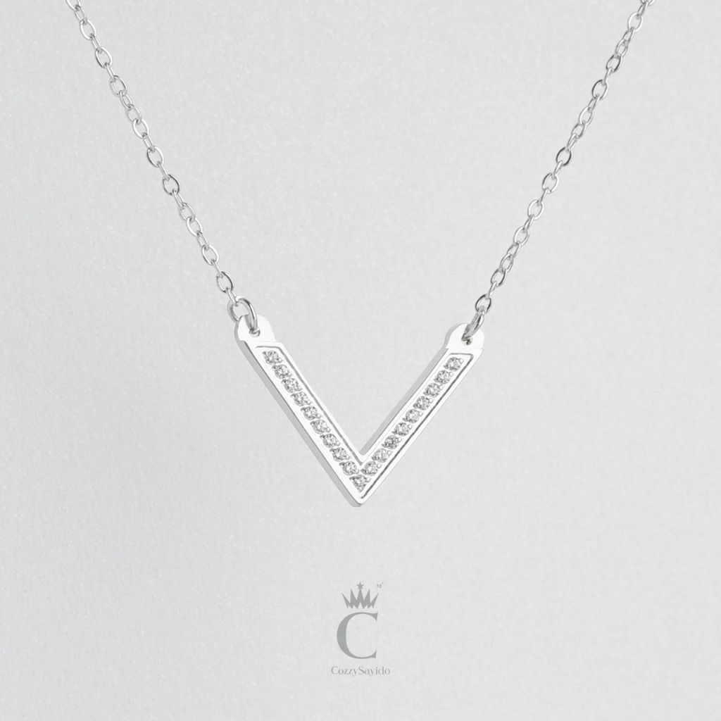 สร้อยคอ  2517 ตัว V เพชร สแตนเลส สีเงิน สีทอง สีพิ้งโกล์ด