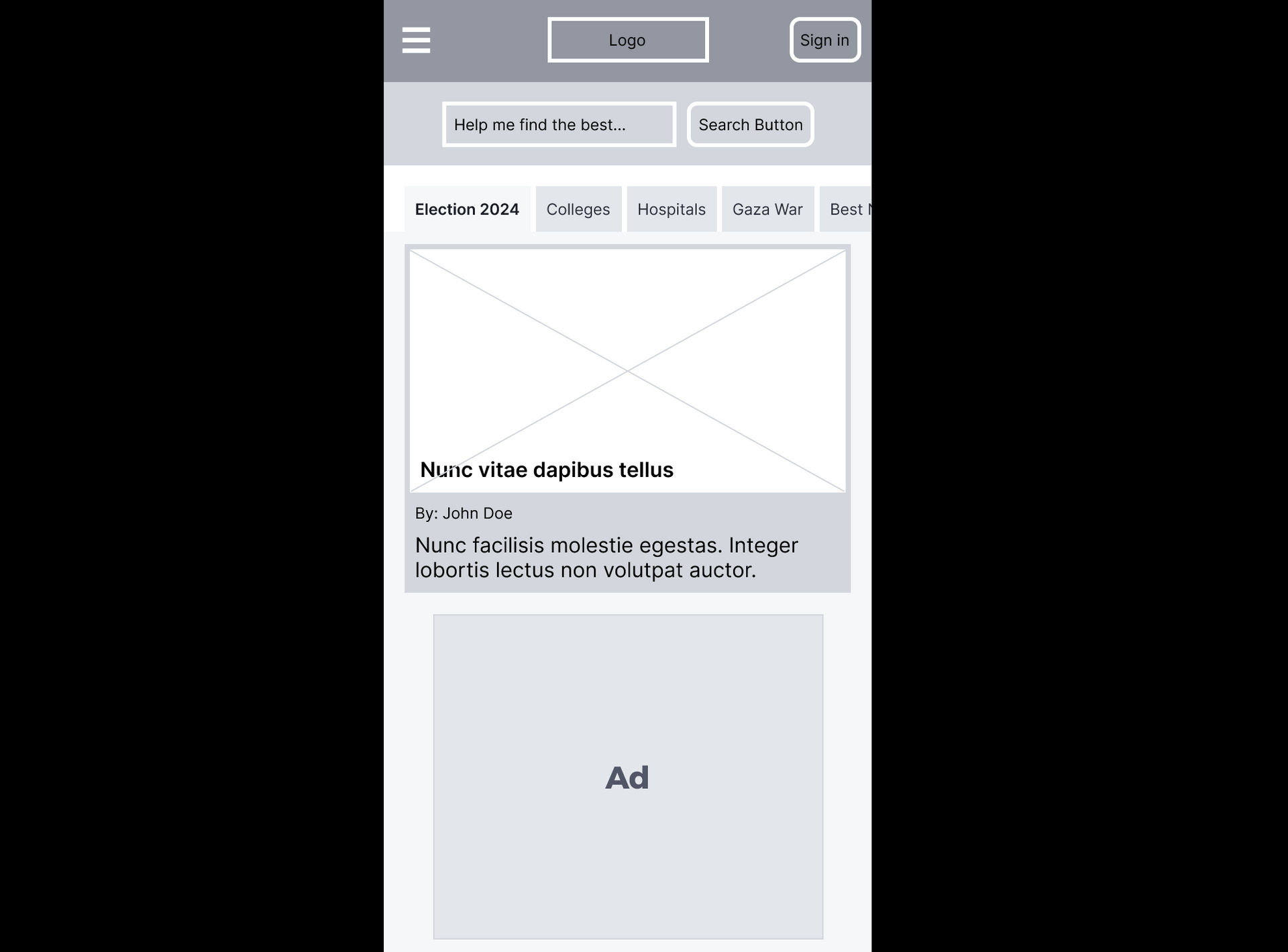 Wireframe of new design