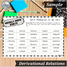Thumbnail: Words Their Way™ for Derivational Relation Spellers Home Sorts for 3rd Edition