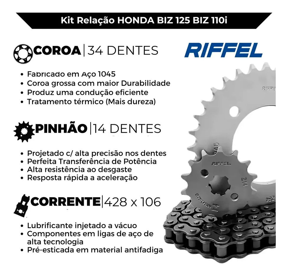 Miniatura: Kit Relação Riffel Honda Biz 125 05-17 Biz 110i 16- 34x14 Prateado
