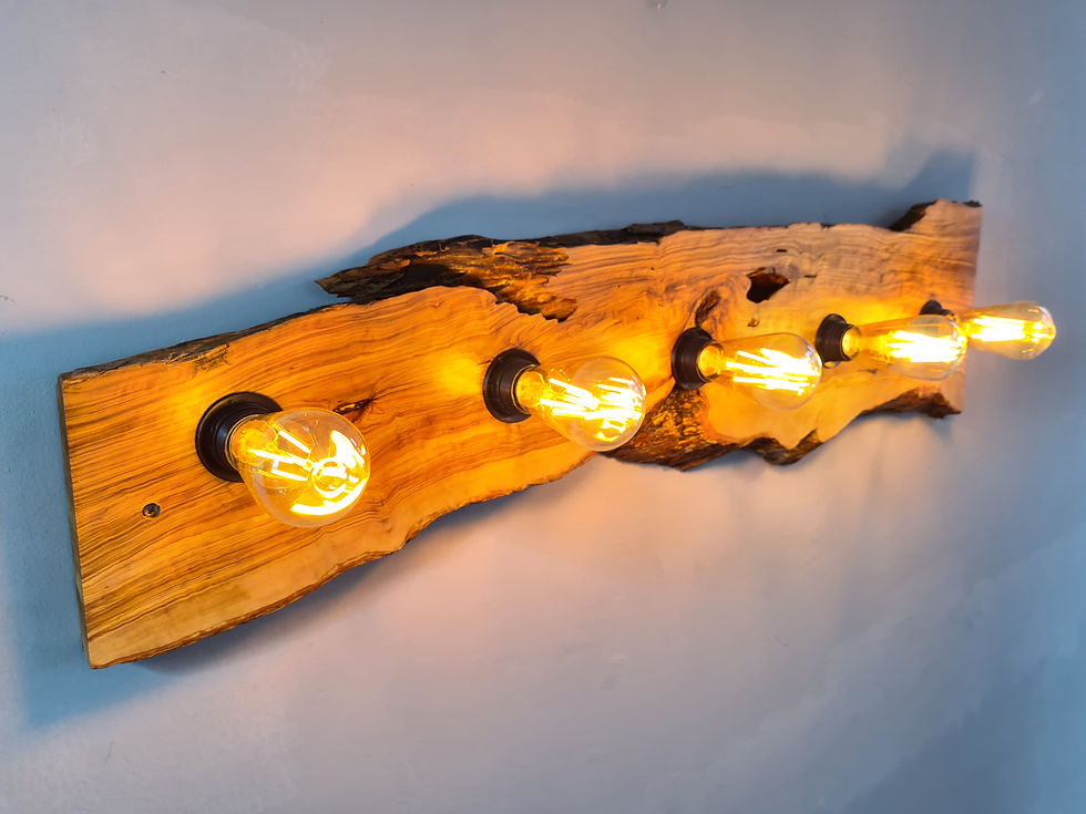 Thumbnail: Olive Wood Rustic Bathroom Vanity Lighting,  Live Edge Wooden Wall Sconce, Steampunk Vanity Lamp