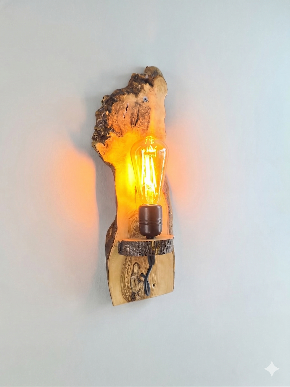 Thumbnail: Live Edge Olive Wood Wall Light Fixture, Rustic Wooden Wall Lamp