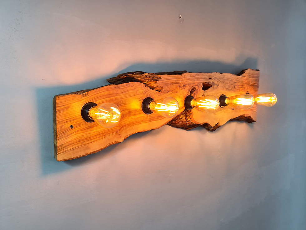 Olive Wood Rustic Bathroom Vanity Lighting,  Live Edge Wooden Wall Sconce, Steampunk Vanity Lamp