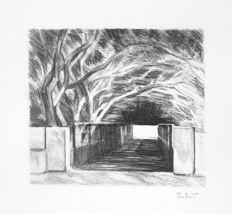 Passage, Parc André Citroën. 2020 pencil on paper 17,5 x 19,5 cm. Lionel Tréboit