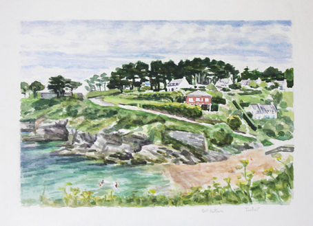 Port Hallan, Belle-Île en mer. 2023 watercolor 26 x 38 cm. Lionel Tréboit