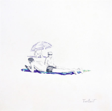 Regard sur la plage. 2020 pencil on paper 16 x 16 cm. Lionel Tréboit
