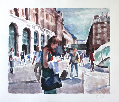 Gare Saint-Lazare. 2012 watercolor 29 x 34,5 cm. Lionel Tréboit