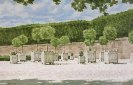 Interstices, Jardin des Tuileries. 2023 oil on canvas 41 X 64 cm. Lionel Tréboit