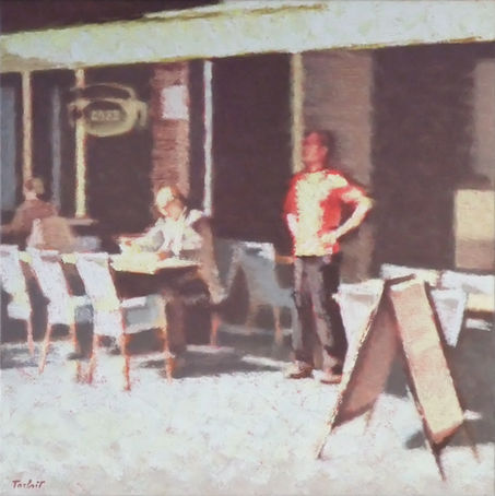 Pose café. 2010 oil on canvas 60 x 60 cm. Lionel Tréboit