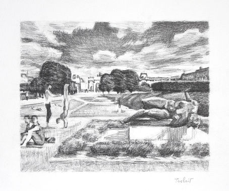 Apesanteur, Jardin des Tuileries. 2018 pencil on paper 18 x 22,5 cm. Lionel Tréboit