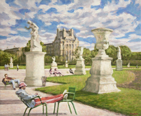 Apesanteur, Jardin des Tuileries. 2023 oil on canvas 50 X 61 cm. Lionel Tréboit