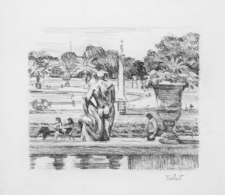 Par-delà, Jardin du Luxembourg. 2020 pencil on paper 15,5  x 18,5 cm. Lionel Tréboit