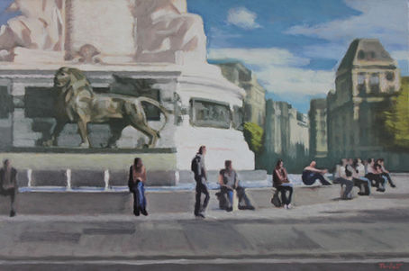 La part du lion, Place de la République. 2013 oil on canvas 54 x 81 cm. Lionel Tréboit