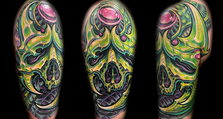 biomech skull tattoos joe riley