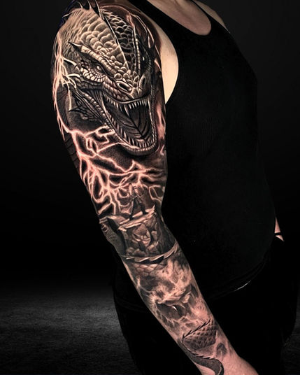 black and grey full sleeve tattoos las vegas Inner Visions Tattoo Edson Cano