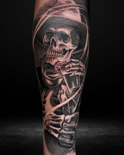 black and grey skull tattoos by edson cano in Las Vegas