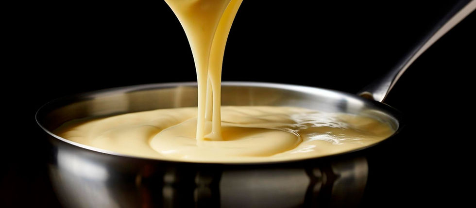 panela de aço inox com molho branco bechamel