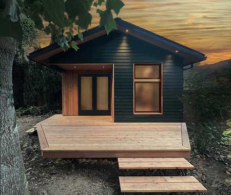 Exterior view of Portland ADU designed as a home gym, showing modern detailing in a residenti