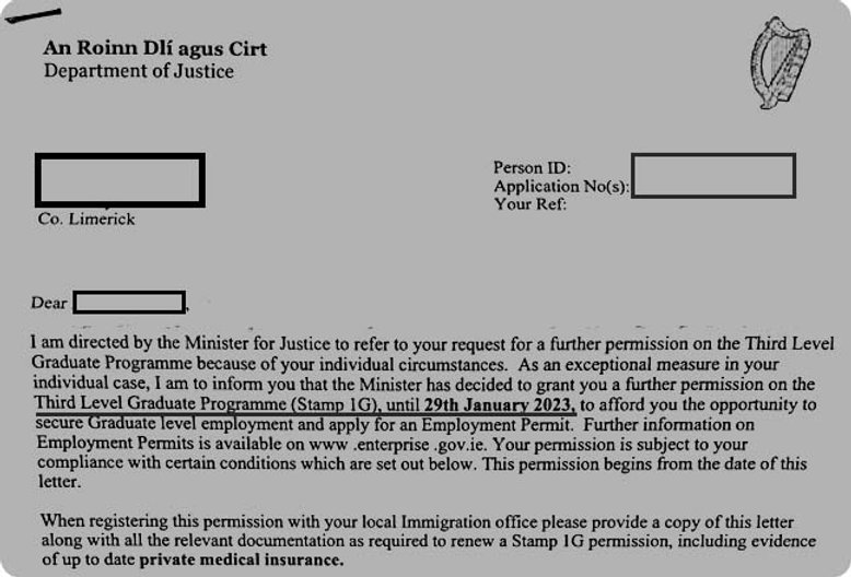 Stamp 1G Visa Extension beyond 2023 and Stamp 1 Permission without Employment Permit
