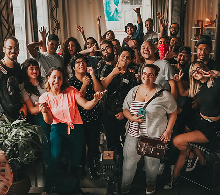 Image of happy and inclusive people in workplace