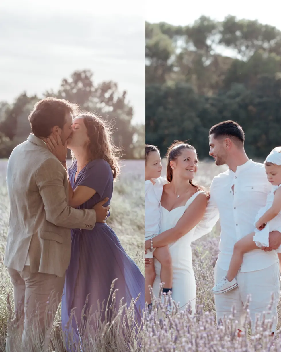 Séance photo couple et famille Vaucluse Gard – portrait naturel en extérieur dans les champs de lavandes