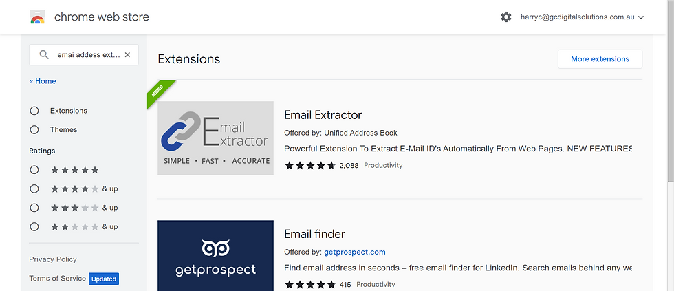 收集邮箱地址的插件: email extractor
