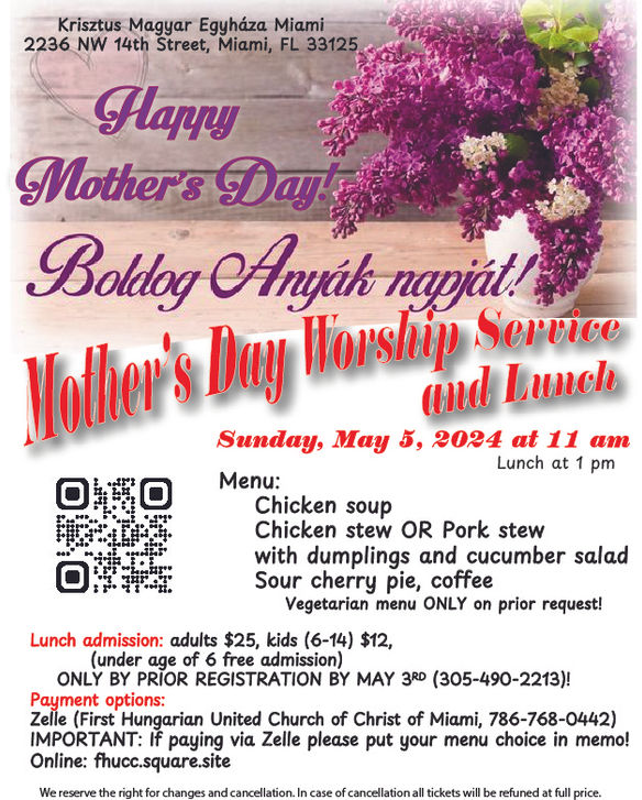 Mother's Day Worship Service and Lunch