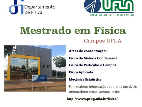Processo Seletivo para Mestrado em Física 2018-1 - Inscrições até 05/09/17